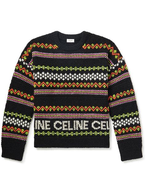 celine homme - men - wool-jacquard sweater black - l|KNITWEAR MEN .